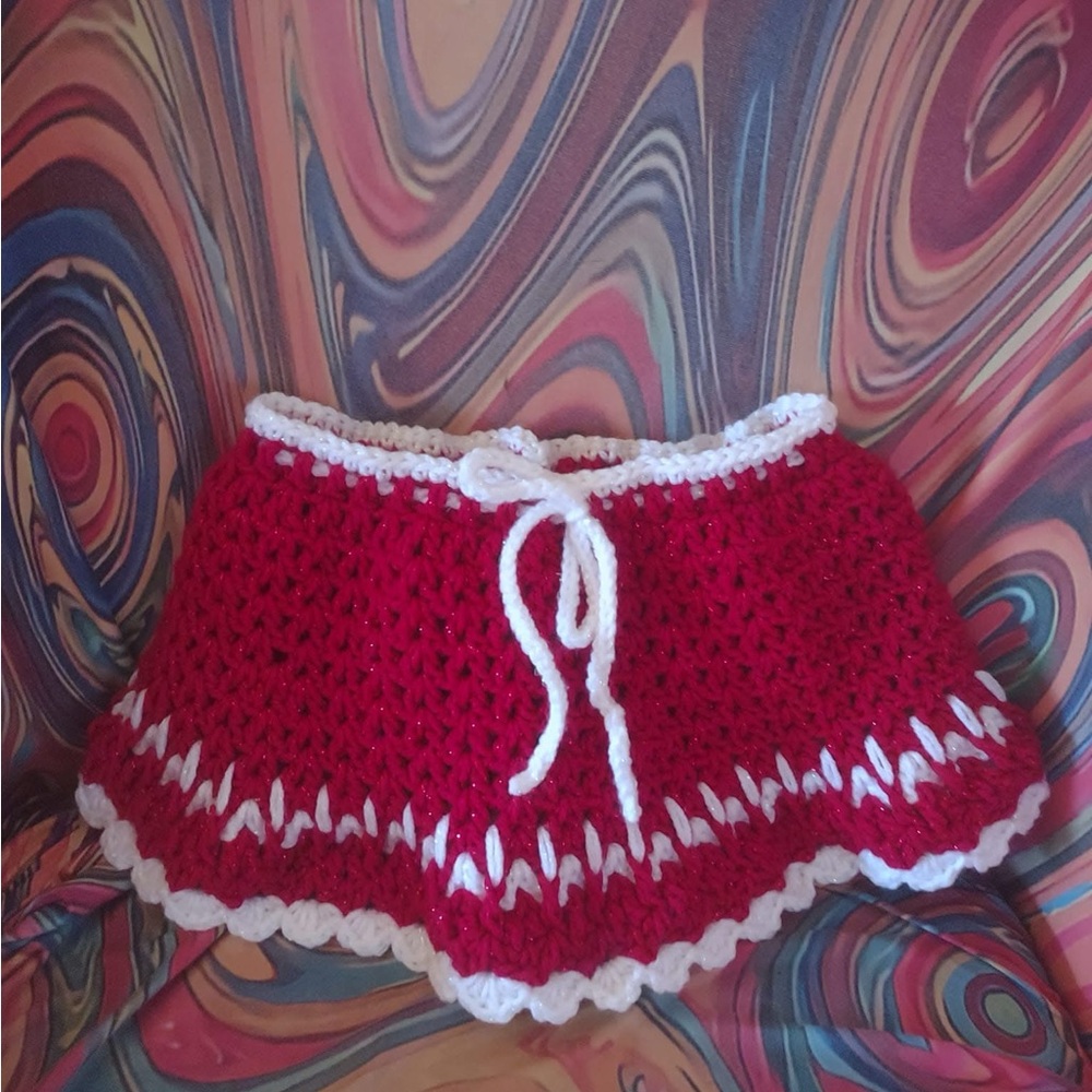 Handmade Red and White Crochet kids skirt